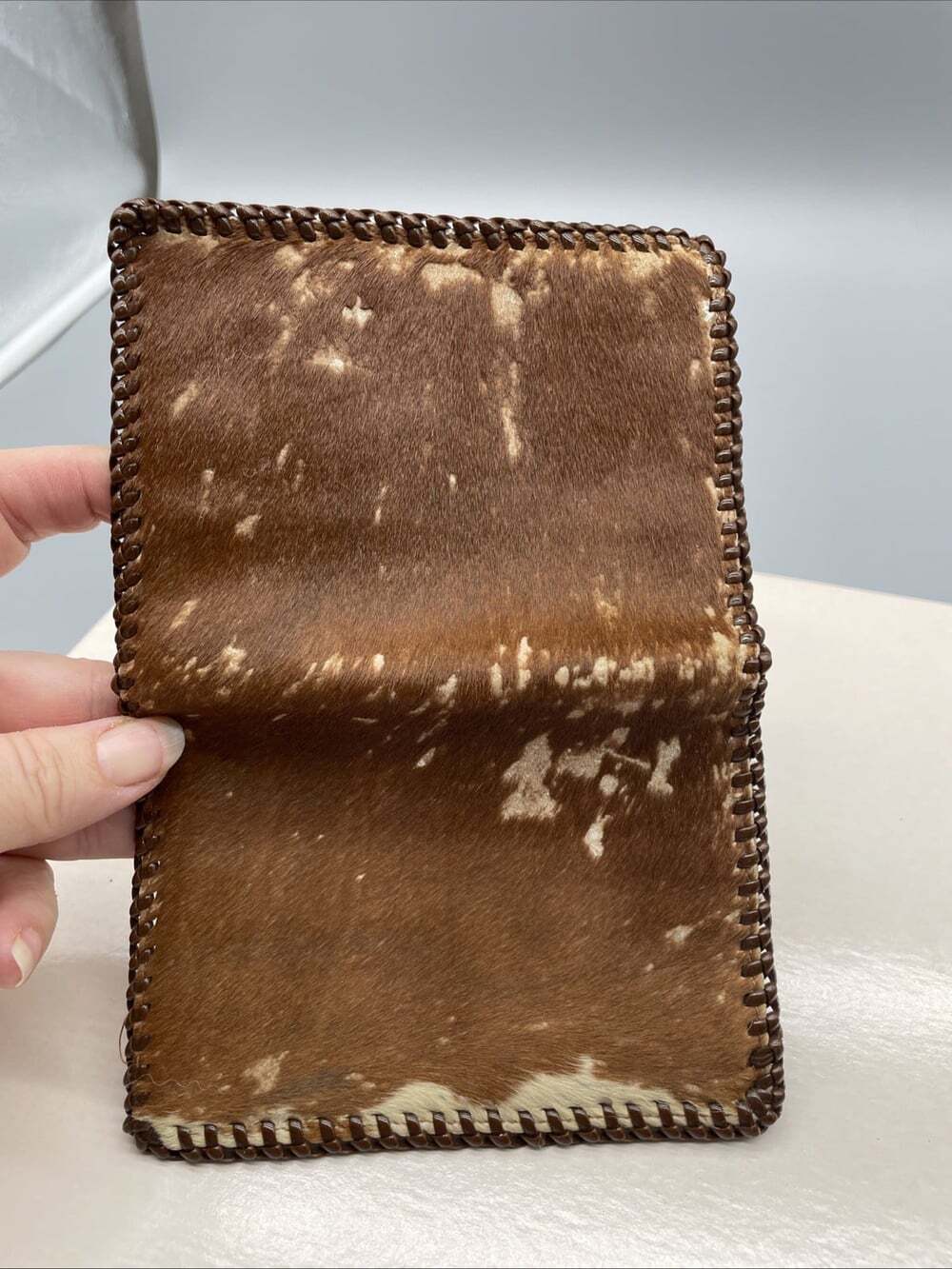 Jacobs - Real Cowhide Leather Wallet Billfold Red & White Hair Fur